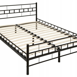 ŁÓŻKO METALOWE 160X200 ZE STELAŻEM PODWÓJNE CZARNE PROSTA RAMA