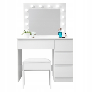 Toaletka kosmetyczna z lustrem i oświetleniem + taboret Biały mat AGA